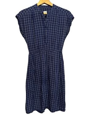 Bridge & Burn Navy Windowpane Plaid Mini Dress Cap Sleeve Size XS Button Top